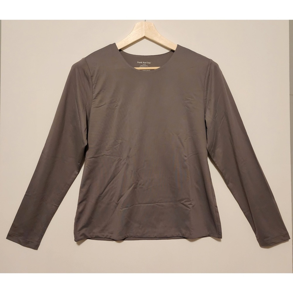 Frank And Oak Long Sleeve Crew Neck Stretch Base Layer Top Dark Taupe Brown XL